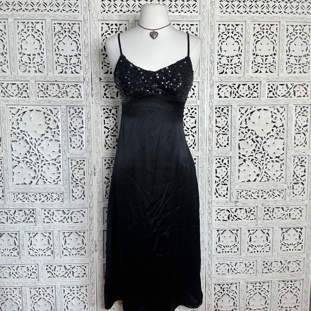 House Of Harlow 1960 Black Slip Sequin Fairycore Midi Dress‎ Sz XS